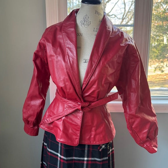 Wilsons Leather Jackets & Blazers - Wilson’s Leather 80’s vintage red leather peplum belted jacket Size XS/S